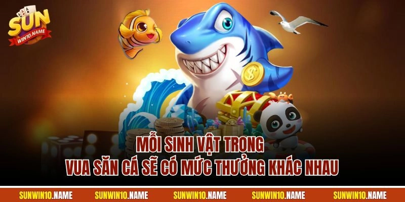 Mỗi sinh vật trong Vua Săn Cá sẽ có mức thưởng khác nhau